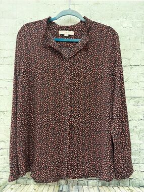 Loft Black Floral Button-Up Shirt XL EUC
